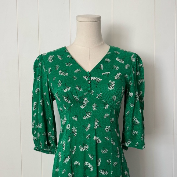 Maje Rizelle Floral Empire Waist Woven Mini Dress 34 Green - Picture 6 of 13